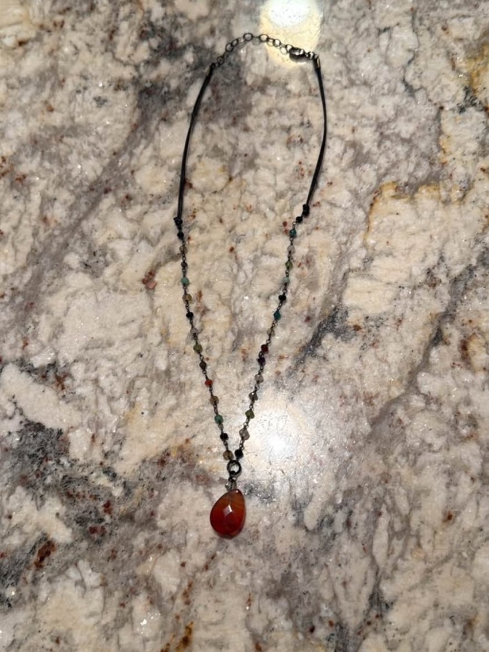 Handcrafted Multicolor Beaded Necklace with Red Agate Pendant
